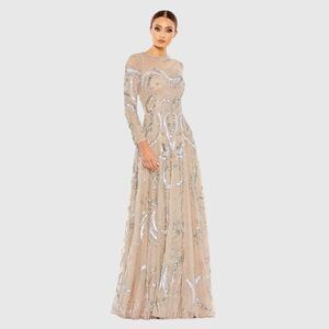 MAC DUGGAL
Long Sleeve Embellished Illusion Evening Gown 5217 Nude silver prom